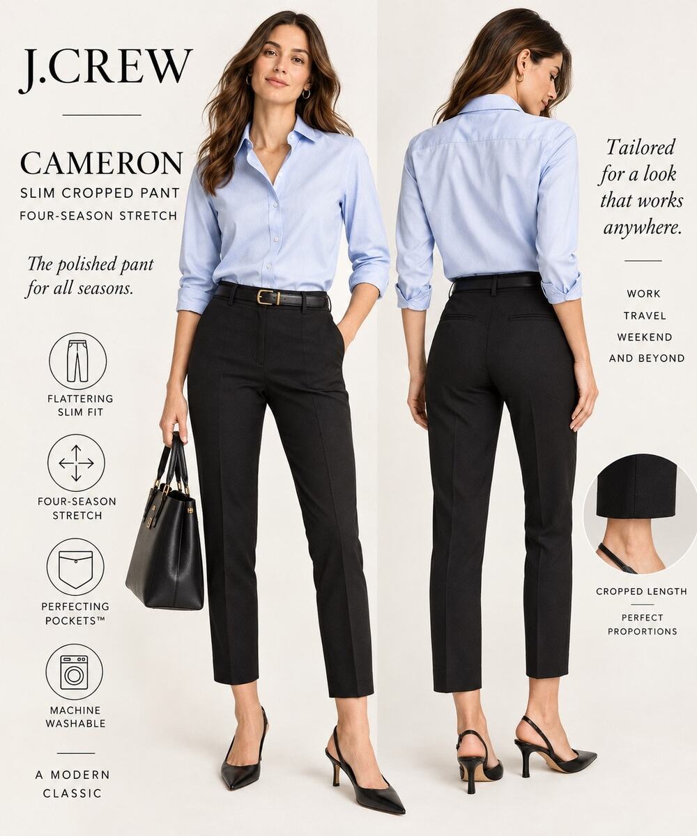Quiet Luxury Corporate Chic Minimalist J.Crew Cameron Slim Crop Black Pants 0P
